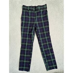 Autres Filles Pants Small Plaid Pull On Slim Straight Blue Green Academic Punk